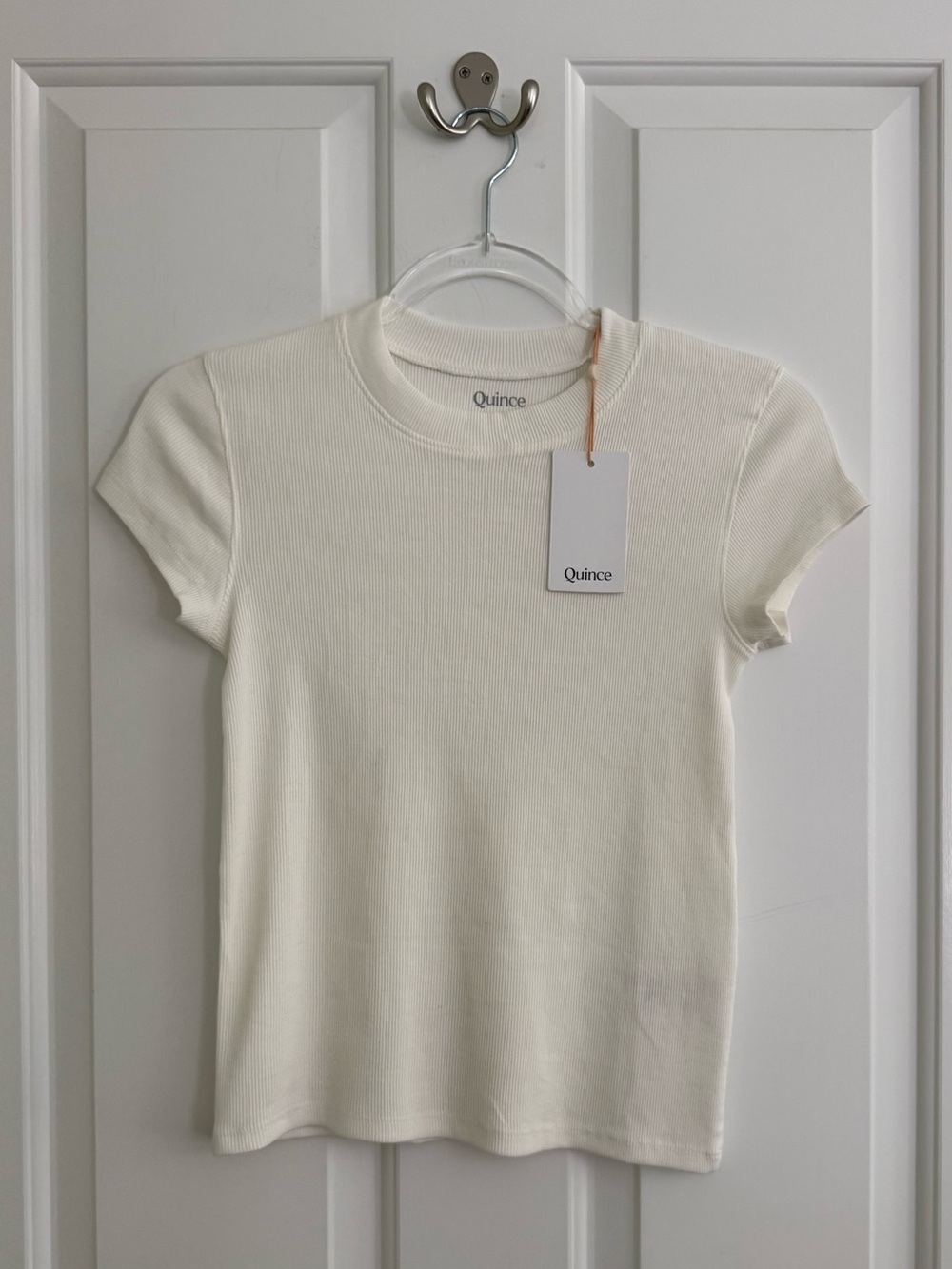 Quince Women's Cream Ribbed Short Sleeve Tee Size SM **NWT